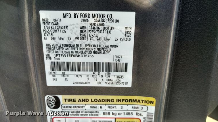 image for item DF9859 2011 Ford F150 XL SuperCrew pickup truck