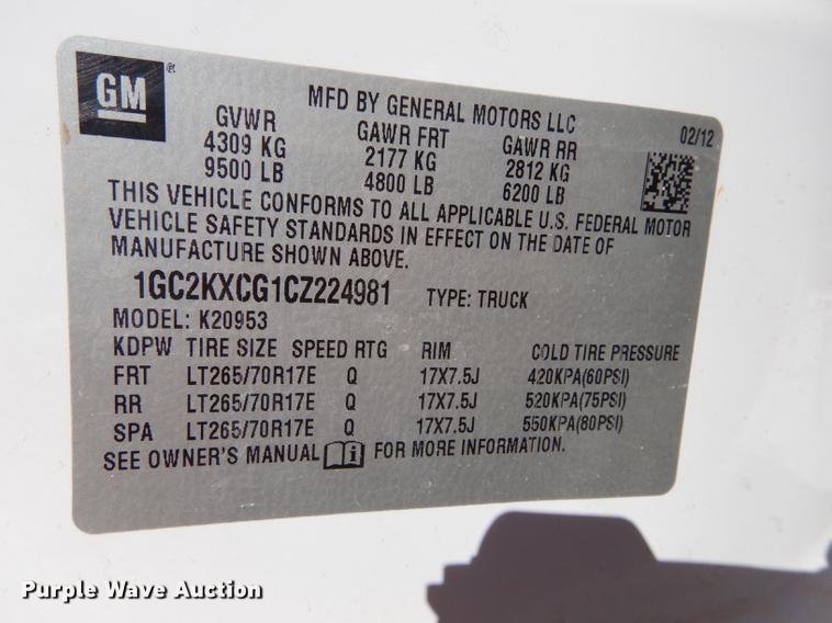 image for item K5794 2012 Chevrolet Silverado 2500HD Z71 Ext. Cab pickup truck