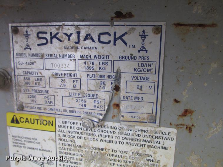 image for item DX9254 1997 Sky Jack SJ-4626 scissor lift