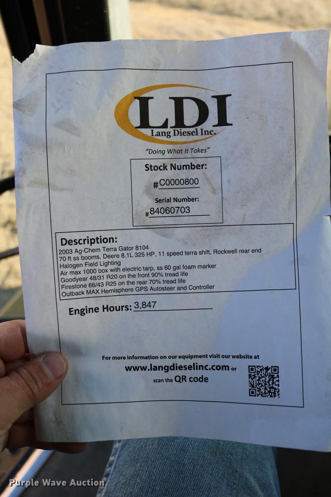 image for item DC3575 2003 Ag-Chem TerraGator 8104 self-propelled applicator