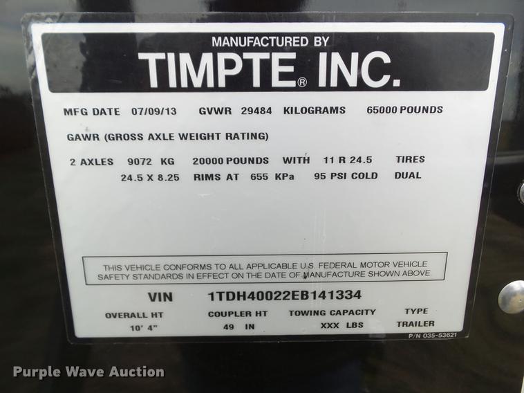 image for item DZ9125 2014 Timpte Super Hopper 4066 double hopper grain trailer