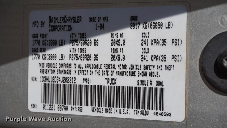 image for item DA1498 2004 Dodge Ram 1500 Laramie Quad Cab pickup truck