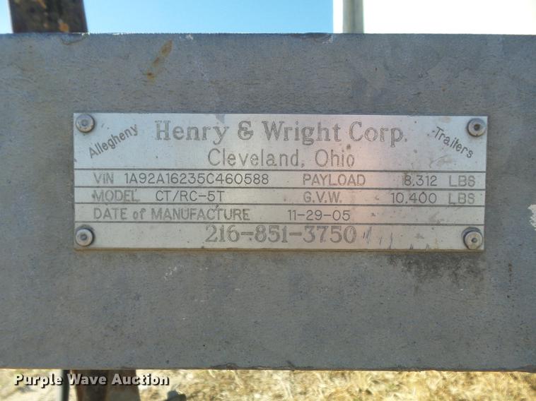 image for item DB6281 2005 Henry & Wright CT/RC-5T utility trailer