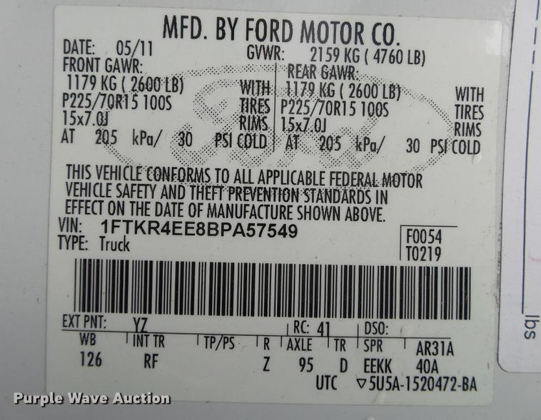 image for item DB7327 2011 Ford Ranger XLT SuperCab pickup truck