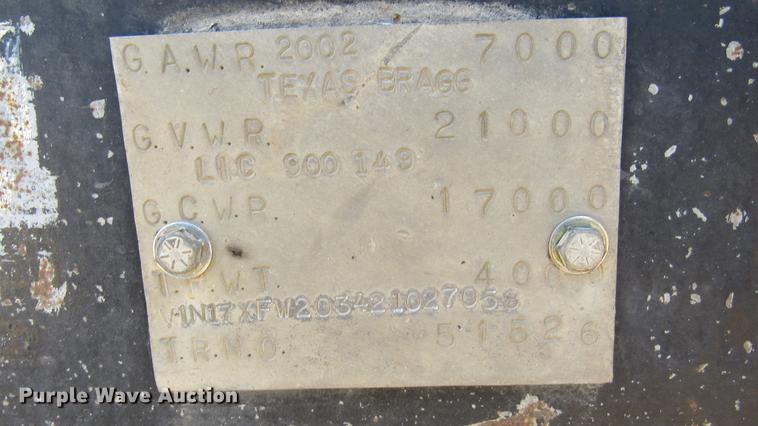 image for item DC2198 2002 Texas Bragg 20 OTW equipment trailer