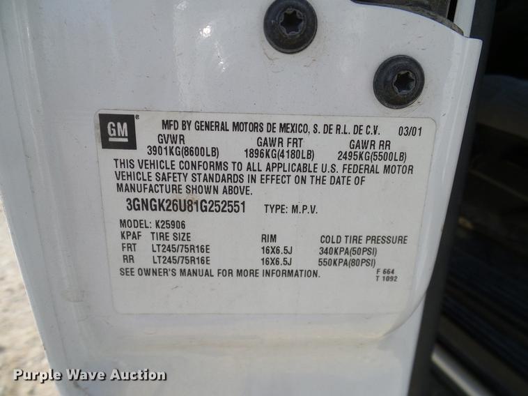 image for item DC2238 2001 Chevrolet Suburban K2500 SUV