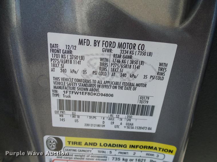 image for item DD1437 2013 Ford F150 XLT SuperCrew pickup truck