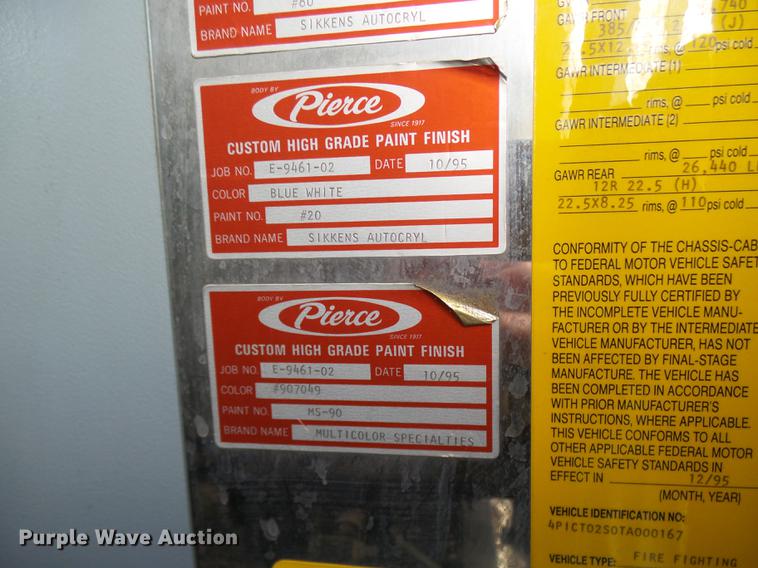 image for item DX9274 1996 Pierce fire truck