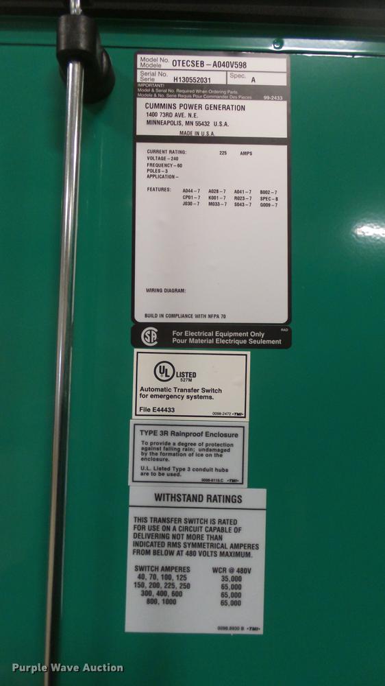 image for item DX9918 Cummins/Onan 35EK generator with transfer switch