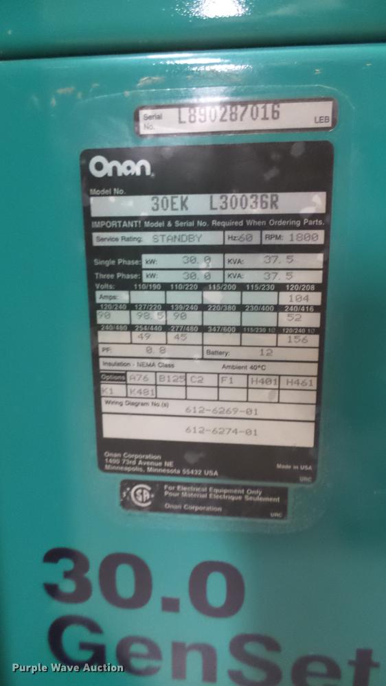 image for item DX9919 Cummins/Onan 30 EK generator with transfer switch