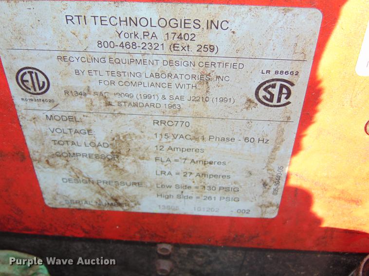 image for item EE9318 RTI RRC770 refrigerant recovery unit