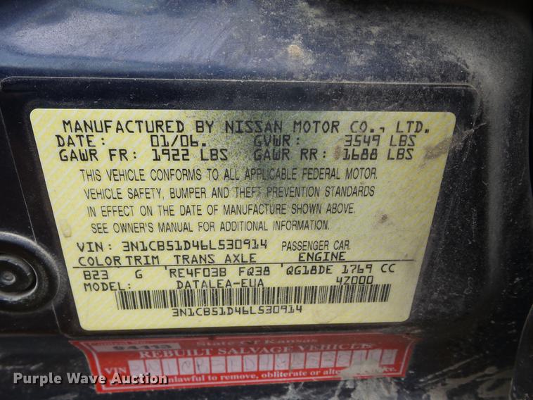 image for item K6304 2006 Nissan Sentra