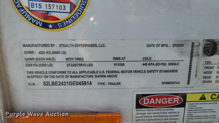 image for item AP9528 2016 Stelth enclosed cargo trailer