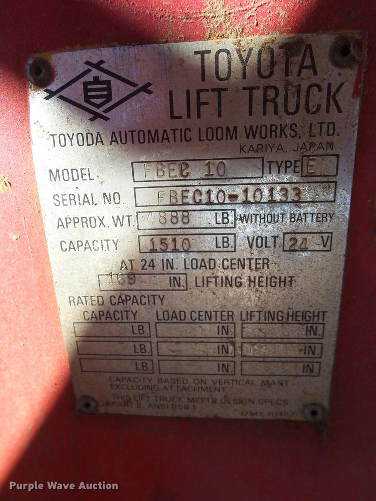 image for item BJ9889 Toyota FBEC10 forklift