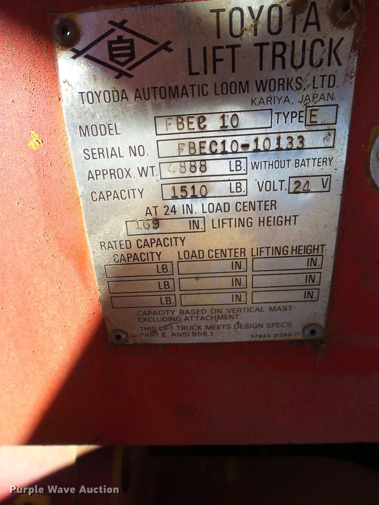 image for item BJ9889 Toyota FBEC10 forklift