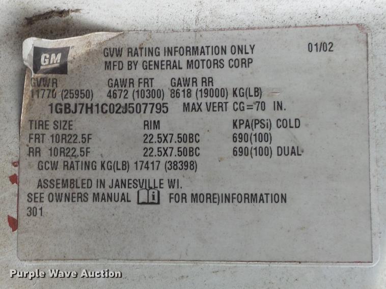 image for item CC9724 2002 Chevrolet C7500 bucket truck