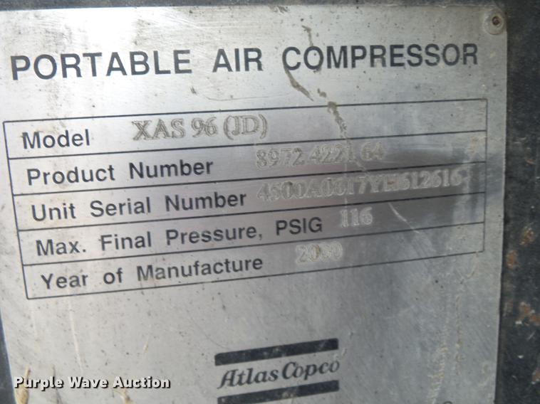 image for item DA2463 2000 Atlas Copco XAS96 air compressor