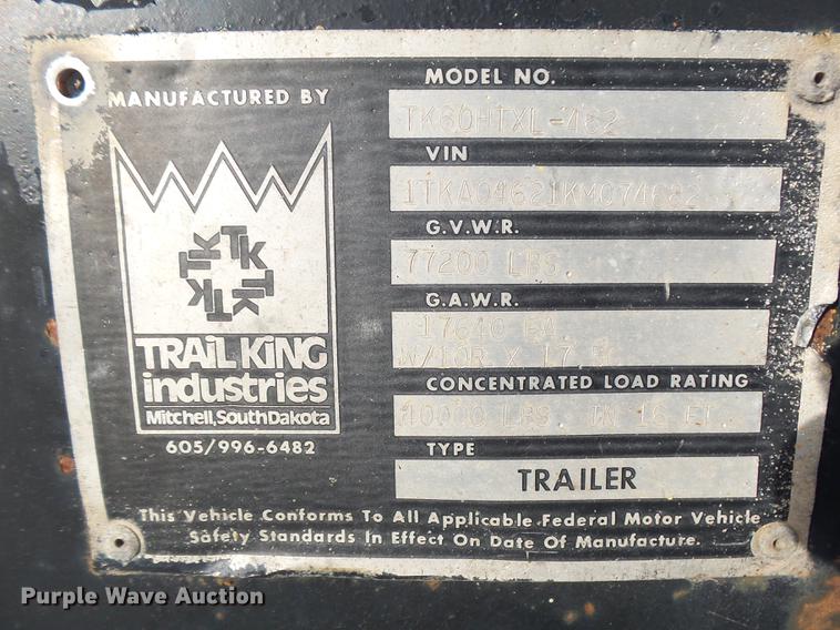 image for item DB6230 1989 Trail King TK60HTXL462 double drop deck equipment trailer