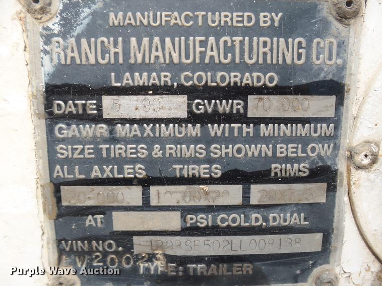 image for item DB6231 1990 Ranch LW20023 bottom dump trailer