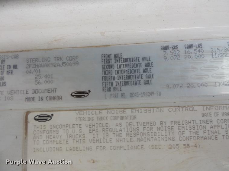 image for item DB8019 2002 Sterling L8500 dump truck