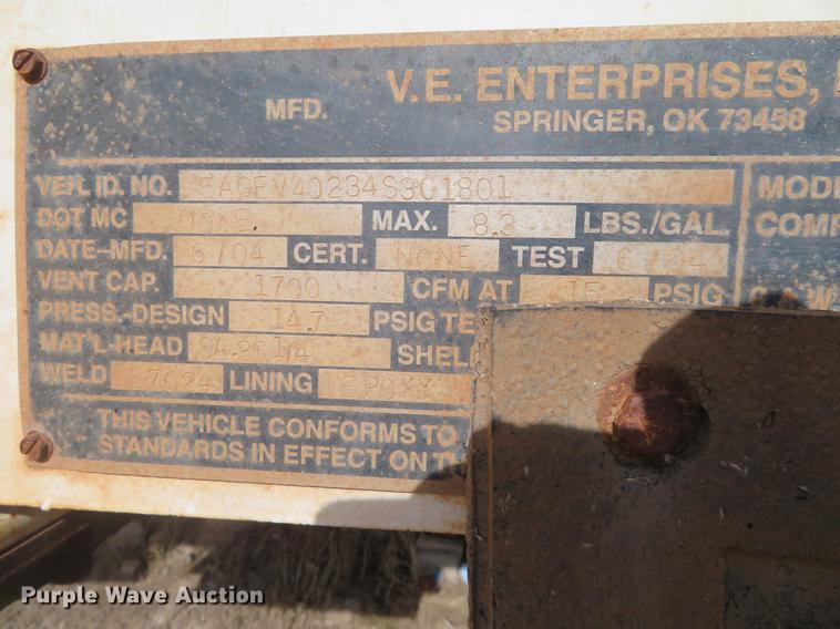 image for item DC0788 2004 VE Enterprises Eagle vacuum trailer