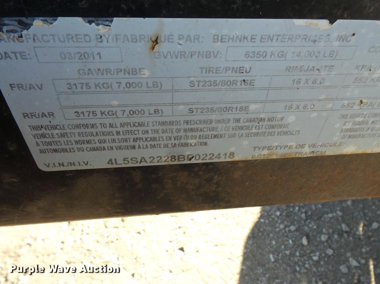 image for item DC1052 2011 Behnke tilt deck equipment trailer