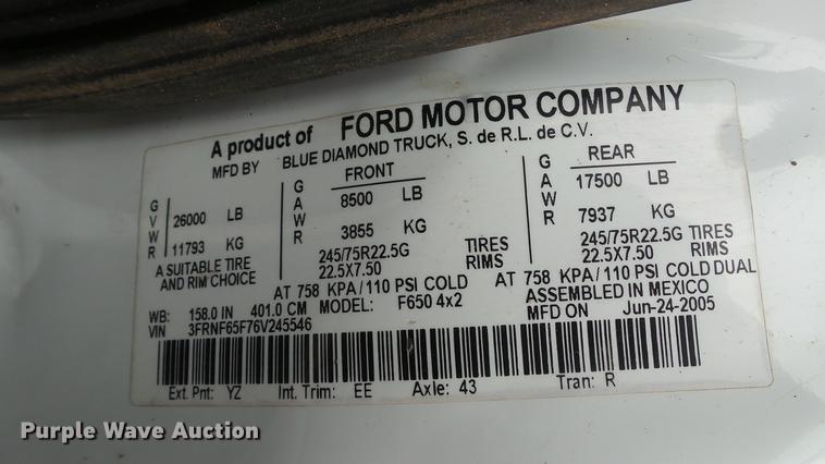 image for item DC5727 2006 Ford F650 Super Duty XL dump truck