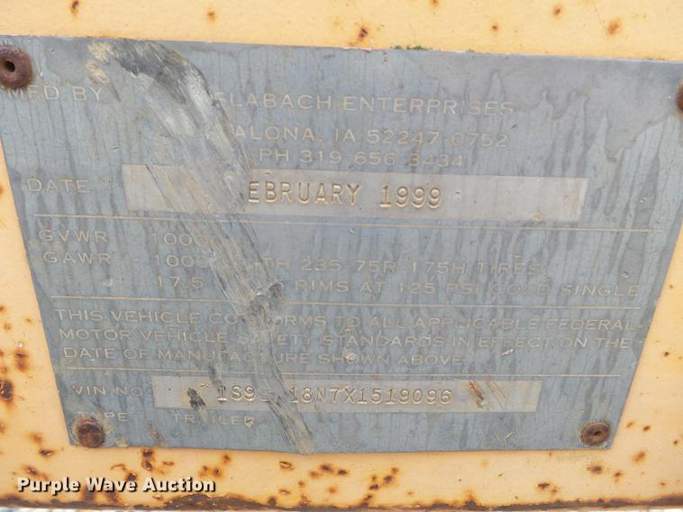 image for item DC6761 1999 Slabach Wheeler reel trailer