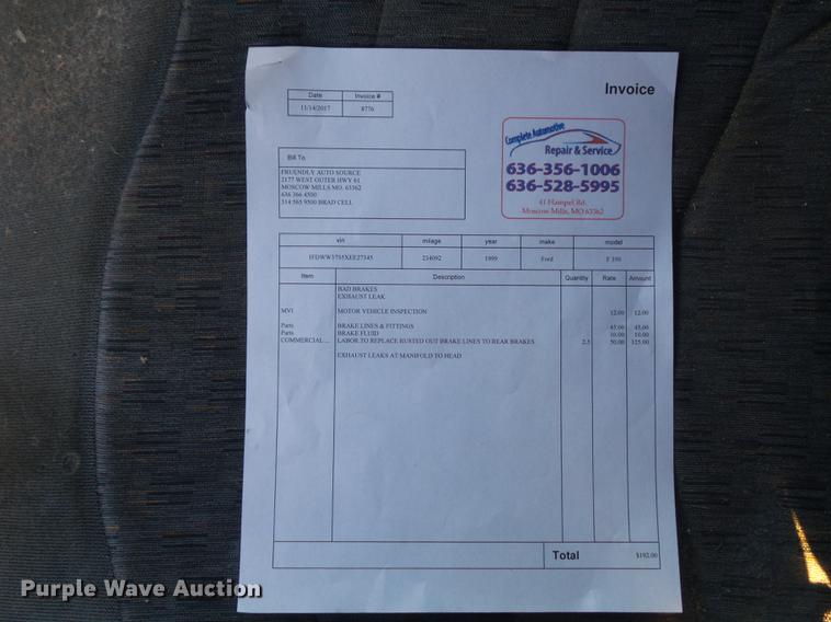 image for item DC7494 1999 Ford F350 Super Duty XLT Crew Cab utility bed pickup truck