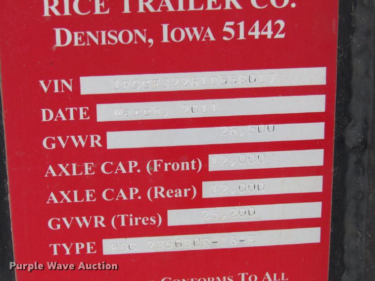 image for item DD2962 2011 Rice equipment trailer