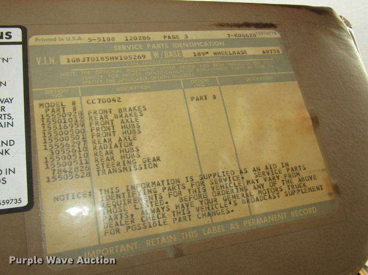 image for item DD2992 1987 Chevrolet Kodiak flatbed dump truck