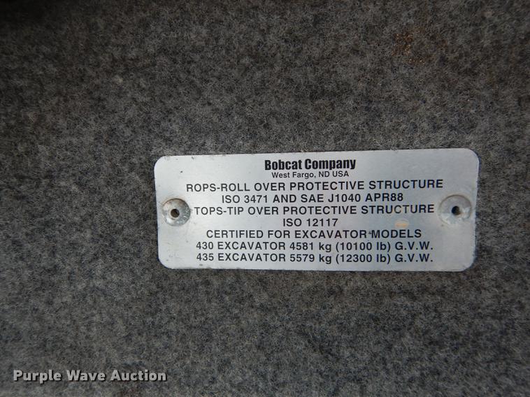 image for item J5562 2003 Bobcat 430G ZHS compact excavator