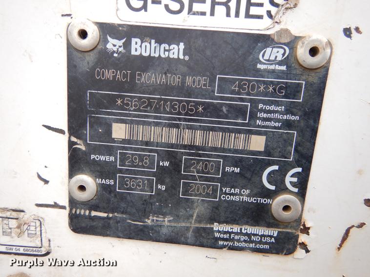 image for item J5562 2003 Bobcat 430G ZHS compact excavator