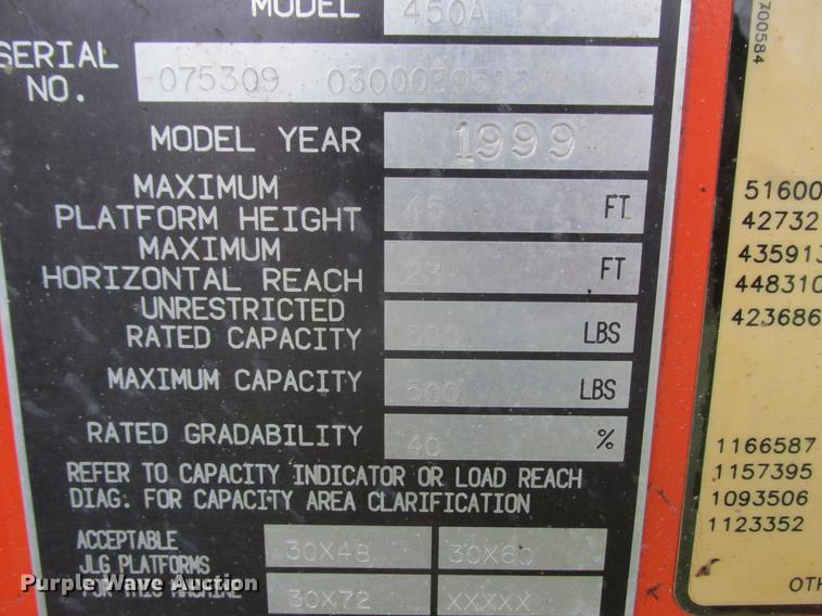image for item K6095 1999 JLG 450A boom lift