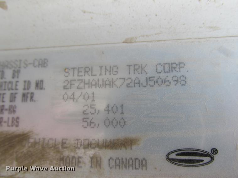 image for item K6098 2002 Sterling L8500 dump truck