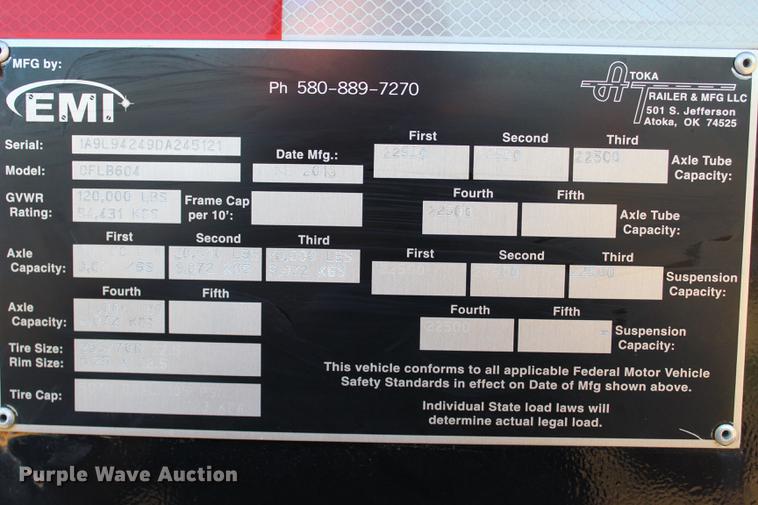 image for item BE9393 2013 Atoka OFLB604 oilfield flatbed trailer