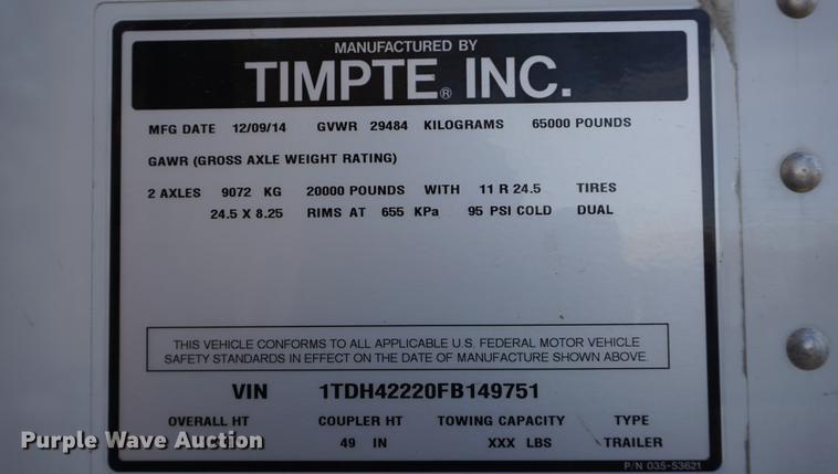 image for item DA1476 2015 Timpte double hopper grain trailer
