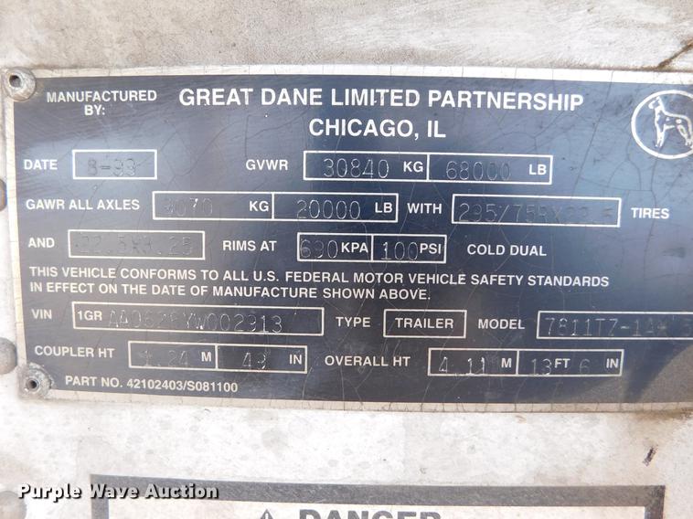 image for item DC8491 2000 Great Dane 7811TZ-1AX refrigerated van trailer