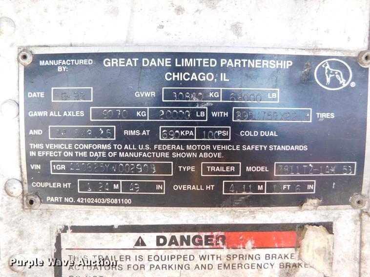 image for item DC8492 2000 Great Dane 7811TZ-1A refrigerated van trailer