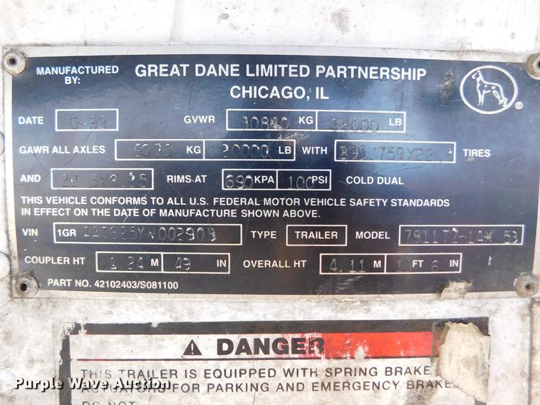 image for item DC8492 2000 Great Dane 7811TZ-1A refrigerated van trailer