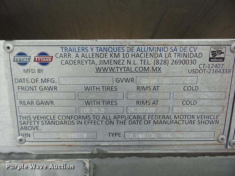 image for item J8549 2014 Tytal tank trailer