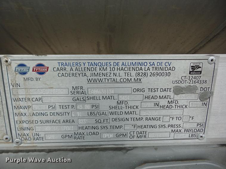 image for item J8549 2014 Tytal tank trailer