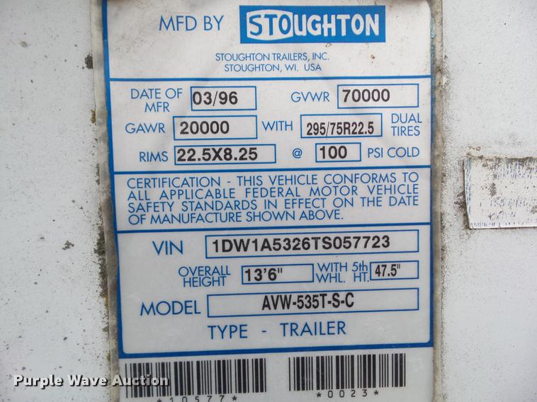 image for item L5648 1996 Stoughton AVW-535T-SC dry van trailer