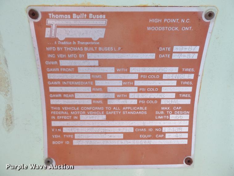 image for item DC1125 1987 International S1800 Thomas Built school bus