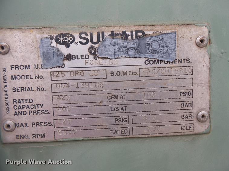image for item DC6333 Sullair 425DPQJD air compressor