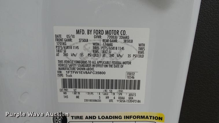 image for item DC6378 2010 Ford F150 XLT SuperCrew pickup truck