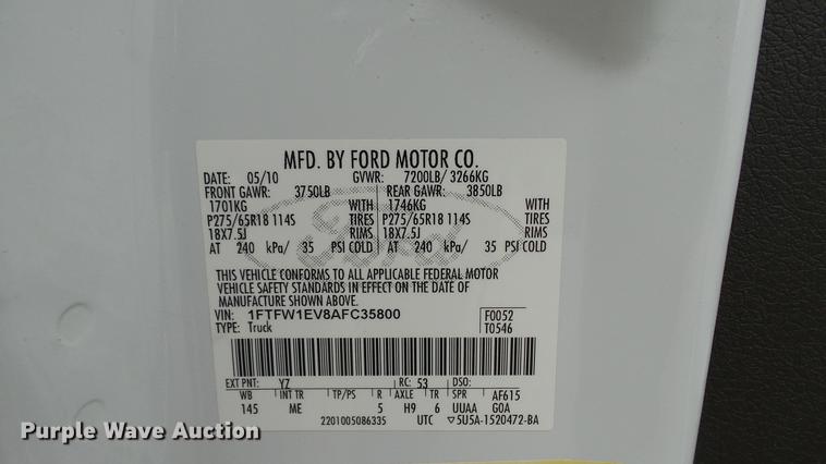 image for item DC6378 2010 Ford F150 XLT SuperCrew pickup truck