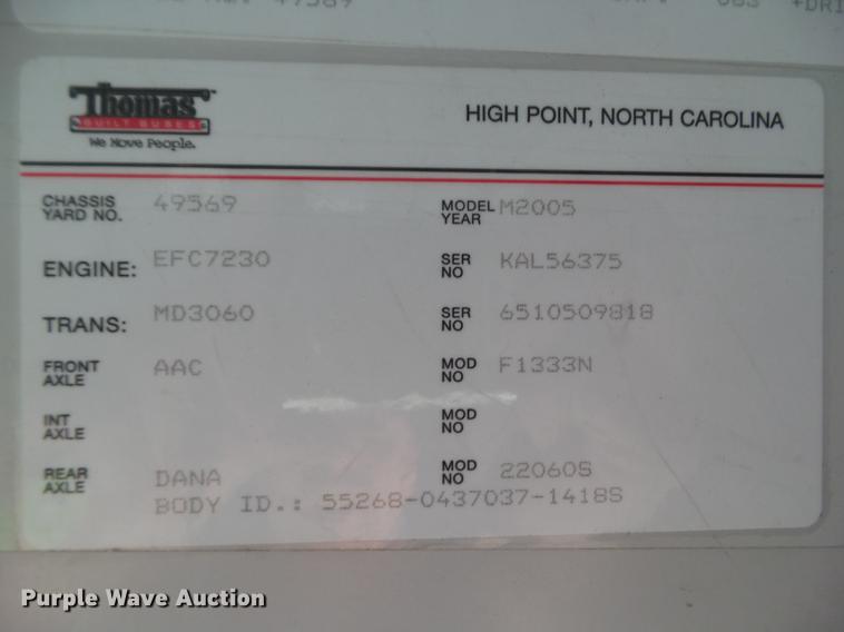 image for item DA7015 2005 Thomas Built Saf-T-Liner MVP EF 14185 school bus
