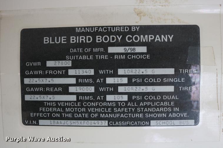 image for item DC3579 1999 Blue Bird school bus