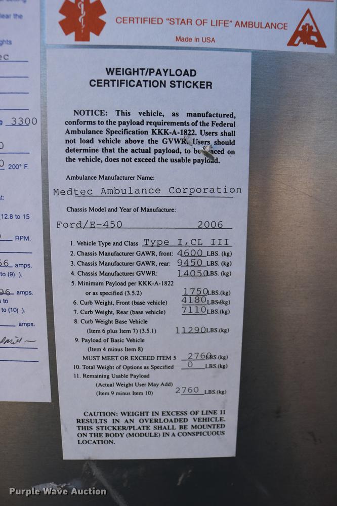 image for item DC3594 2006 Ford E450 ambulance